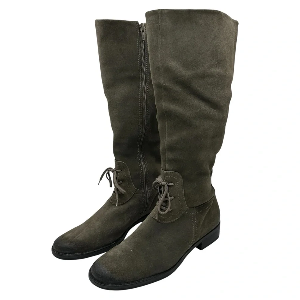 J. JILL Tall Boots Suede Leather Gray Zip Sz 6.5 Equestrian - Picture 1 of 11